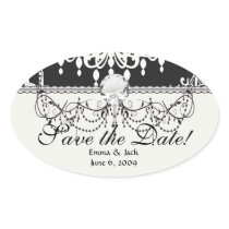 elegant chandelier black white damask oval stickers