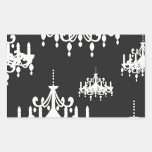 elegant chandelier black white damask rectangular stickers