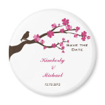 Elegant cherry blossom and bird save the date magnets