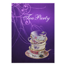elegant chic swirls vintage purple tea party announcements