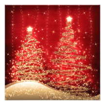 Elegant Christmas Party Sparkling Trees Red Custom Invitation