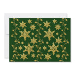 Elegant Christmas snowflakes party gold green invitations