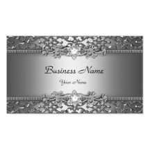 Elegant Classy Silver Damask Embossed Look Business Cards
