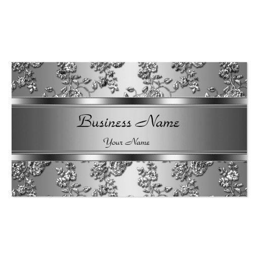 Elegant Classy Silver Embossed Floral Look Business Card