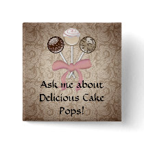 Elegant Cocoa Damask Cake Pop Pinback Button