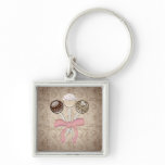 Elegant Cocoa Damask Cake Pop Key Chain