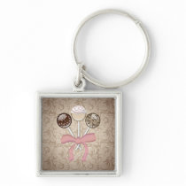 Elegant Cocoa Damask Cake Pop Key Chain