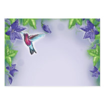 elegant colourful hummingbird and purple flowers business card templates
