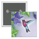 elegant colourful hummingbird and purple flowers pinback buttons