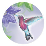 elegant colourful hummingbird and purple flowers stickers
