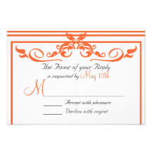 Elegant Coral Scroll Top Framed Wedding RSVP Custom Announcement
