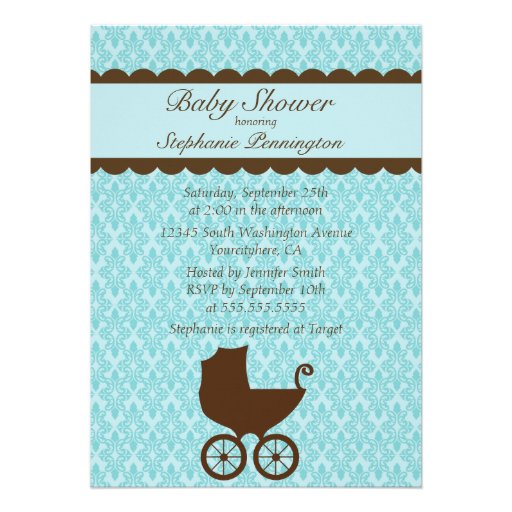 Elegant damask baby carriage shower invitation