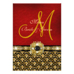 Elegant damask black red gold personalized invite