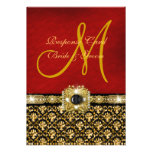 Elegant damask black red gold personalized invites