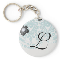 elegant damask design with aqua blue key chain