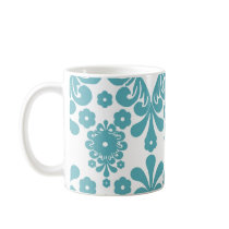elegant damask design with aqua blue coffee mug