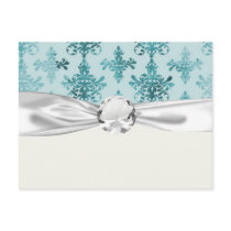 elegant damask design with aqua blue post cards