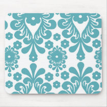 elegant damask design with aquamarine blue mouse mats
