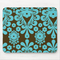 elegant damask design with aquamarine blue mouse mats