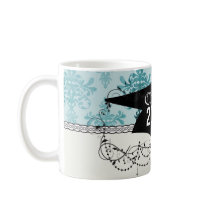elegant damask design with  blue coffee mugs