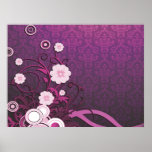 elegant damask floral abstract art pink purple.ai posters