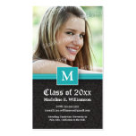 Elegant Damask Graduation Status Card (aqua) Business Card Templates