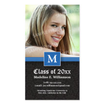 Elegant Damask Graduation Status Card (blue) Business Card