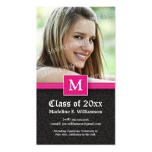 Elegant Damask Graduation Status Card (fuchsia) Business Card Templates