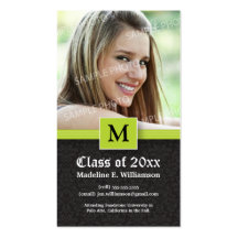 Elegant Damask Graduation Status Card (lime) Business Cards