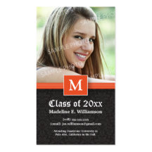 Elegant Damask Graduation Status Card (orange) Business Card