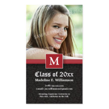 Elegant Damask Graduation Status Card (red) Business Cards