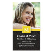 Elegant Damask Graduation Status Card (yellow) Business Card Template