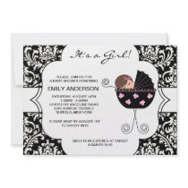 Elegant Damask Pink Black Baby Girl Shower Personalized Invite