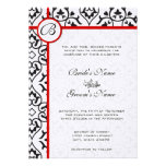 Elegant Damask Side Borders Red Trim Wedding Personalised Invite