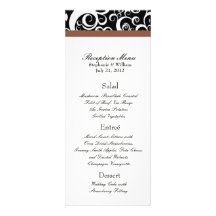 Elegant Damask Swirls Reception Menu in Mocha Announcements