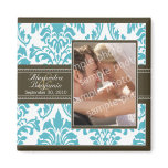 Elegant Damask Wedding Favour Magnet: aqua/brown