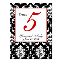 Elegant Damask Wedding Table Number Card Postcards