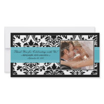 Elegant Damask Wedding Thank You Photocard: aqua