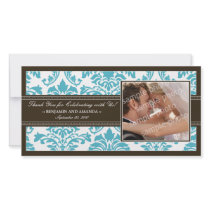 Elegant Damask Wedding Thank You Photocard: aqua
