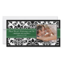 Elegant Damask Wedding Thank You Photocard: green