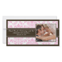 Elegant Damask Wedding Thank You Photocard: pink