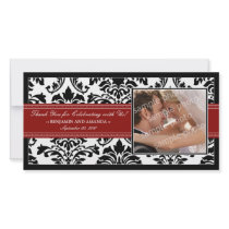 Elegant Damask Wedding Thank You Photocard: red