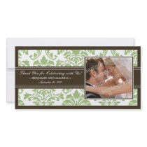 Elegant Damask Wedding Thank You Photocard: sage