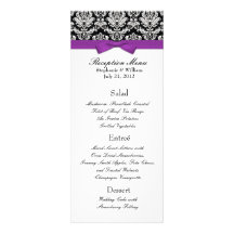 Elegant Damask with Purple Bow Reception Menu Personalized Invitation