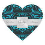 Elegant Dark Teal Damask Heart Wedding Sticker