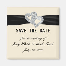 Elegant Diamond Black Ribbon Save The Date Magnet