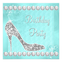 Elegant Diamond Teal Blue Birthday Party Invite