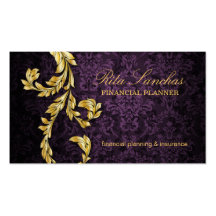 Elegant Financial Planner Gold Leaf Purple Business Cards