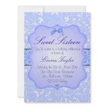 Elegant Floral Blue Sweet16 Birthday Invitation