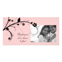 Elegant Floral Photo Card Black & White Pink